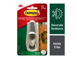 Command™ Outdoor Large Metal Hook Brushed Nickel FC13-BN-AWES, 1 hook, 2 water-resistant strips