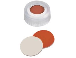 Short Thread Cap, 9mm, Open Transparent Polypropylene, Red Rubber/PTFE Septa; 1000/pk