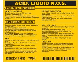 ACID, LIQUID N.O.S. Labels, 3.75" H x 4.5" W x 0.005" D, Black on Yellow