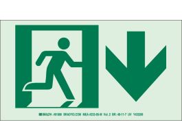 BradyGlo NYC Approved Exit With Running Man And Down Arrow Sign, 5" H x 9" W x 0.0096" D, Polyester