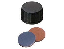 Screw Cap, Polypropylene, Black, 18 mm, Closed, Red Butyl/Grey PTFE Septa; 1000/pk