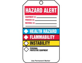 Hazardous Material Tags, Hazard Alert, HMCIS Bars (front) PPE, Chemical Severity, Target Organs (back), 5.75" x 3.25", RP-Plastic, 25/pk