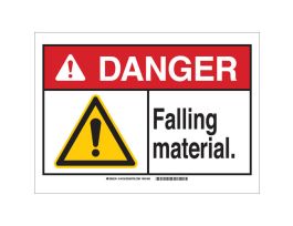 DANGER Falling Material. Sign, 7" H x 10" W x 0.06" D, Polystyrene