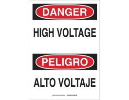 Bilingual DANGER High Voltage Sign, 14" H x 10" W x 0.035" D, Aluminum