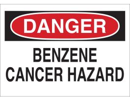 DANGER Benzene Cancer Hazard Sign, 10" H x 14" W x 0.1" D, Fiberglass