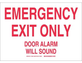 EMERGENCY EXIT Only DOOR ALARM WILL SOUND Sign, 9" H x 12" W x 0.004" D