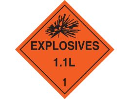 Explosives 11L 1 Sign, 10.75" H x 10.75" W x 0.004" D, Vinyl