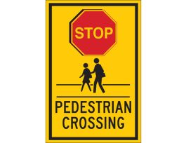 STOP Pedestrian Crossing Sign, 18" H x 12" W x 0.035" D, Aluminum