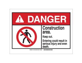 DANGER Construction Area. Keep Out. Entering Could Result In Serious Injury And Even Death. Sign, 10" H x 14" W x 0.006" D