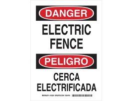 Bilingual DANGER Electric Fence Sign, 14" H x 10" W x 0.006" D, Polyester