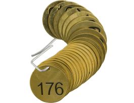 Stamped Brass Valve Tags, 1.5" Dia, NUMBERS, 176-200, .25"