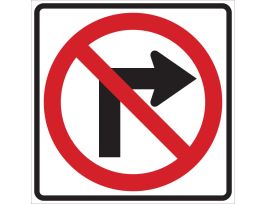 No Right Turn Sign, 24" H x 24" W x 0.090" D, Aluminum