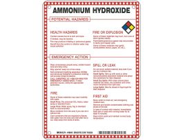 Ammonium Hydroxide Potential Hazards Sign, 10" H x 7" W x 0.1" D, Black/Blue/Red/Yellow on White