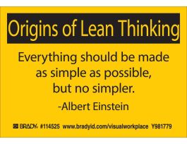 Origins of Lean Thinking, 3.5"H x 5"W, Black on Yellow, 10/Pack Sign
