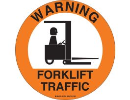 Anti Skid Floor Sign: Vinyl, Black/Orange On White, 8 In Diameter, WARNING: Forklift Traffic, 8" Dia x 0.012" D, Vinyl