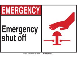 EMERGENCY  Shut Off Sign, 5" H x 7" W x 0.006" D, Polyester