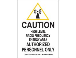 CAUTION High Level Radio Frequency Energy Area Authorized Personnel Only Sign, 14" H x 10" W x 0.06" D, Polystyrene