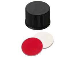 Screw Cap, Polypropylene, Black, 15 mm, Closed, Silicone/Red PTFE Septa;  1000/pk