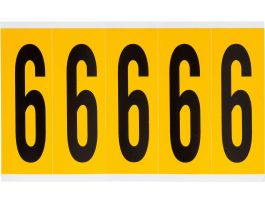 Outdoor Vinyl 3.875 in Black on Yellow Numbers 6 Card of 5 Labels