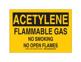 ACETYLENE Flammable Gas No Smoking No Open Flames Sign, 10" H x 14" W x 0.06" D, Polystyrene