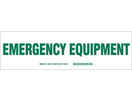 EMERGENCY EQUIPMENT Label, Green on White, 3.5" H x 12" W x 0.006" D