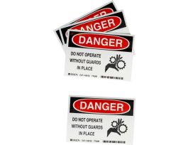 DANGER Do Not Operate Without Guards in Place (5/Package) Sign, 3.5" H x 5" W x 0.006" D, Polyester