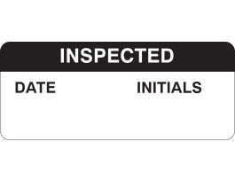 INSPECTED DATE: INITIALS: Write-on Inspection Labels, 0.625" H x 1.5" W x 0.0034" D, Black on White