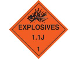 Explosives 11J 1 Sign, 10.75" H x 10.75" W x 0.004" D, Vinyl