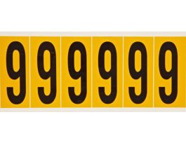 Outdoor Vinyl 3 in Black on Yellow Numbers 9 Card of 6 Labels