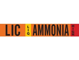 LIC LIQ AMMONIA HIGH Pipe Marker, 2.25" H x 14" W, Fits Pipes 2.5" Dia. Thru 7.875" Dia.