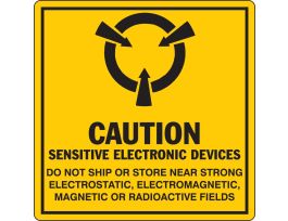 CAUTION  SENSITIVE ELECTRONIC DEVICES DO NOT SHIP OR STORE NEAR STRONG ELECTORSTATIC… Labels, 4" H x 4" W x 0.0036" D, Black on Yellow