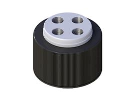 Solvent Delivery Cap with 304 SS Port Thread Inserts, four 1/4"-28, GL38; 1/ea