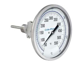 Industrial Silicone Filled Bimetal Thermometer, 5" Dial, Adjustable Angle, 9 Stem, 50-550F (10-290C)