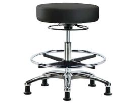 Ergonomic Stool, Vinyl, Bench Height, Black, Gliders, Chrome Foot Ring