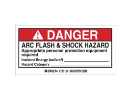 Arc Flash Labels - Adhesive Vinyl, 2" H x 4" W x 0.004" D, Roll of 100 Labels, Black/Red on White