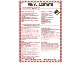 Vinyl Acetate Potential Hazards Sign, 10" H x 7" W x 0.1" D, Black/Blue/Red/Yellow on White