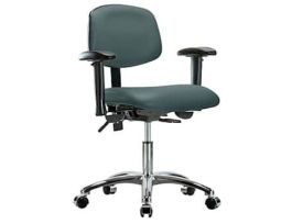 Ergonomic Chair, Vinyl, Desk Height, Blue, Adjustable Arms, Chrome Casters