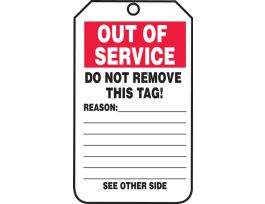 Safety Tags, 5 3/4" x 3 1/4", OUT OF SERVICE, RP-CARDSTOCK, 25/PK