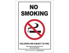 NO SMOKING Violators New Jersey Smoke-Free Air Act N.J.S.A. 26 Sign, 14" H x 10" W x 0.035" D, Aluminum