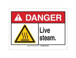 DANGER Live Steam. Sign, 7" H x 10" W x 0.035" D, Aluminum