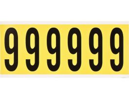 Repositionable Vinyl 3 in Black on Yellow, Numbers 9 Card of 6 Labels