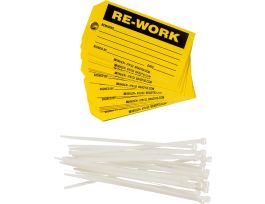 Universal Inspection Tag RE WORK Heavy Duty Polyester 3x5.75 BK/YLw 25PK
