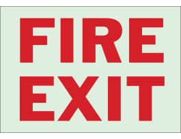 BradyGlo Fire Exit Sign, 7" H x 10" W x 0.063" D, Red on Glow, Polystyrene