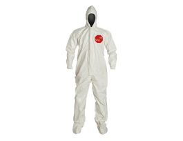 Tychem® 4000 Coverall, Hood, Elastic Wrists, Att. Socks, Storm Flap, Taped Seams, 6/CS, White