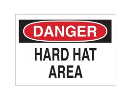 DANGER Hard Hat Area Sign, 7" H x 10" W x 0.035" D, Aluminum