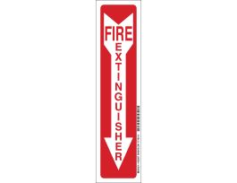 Fire Extinguisher Sign, 14" H x 3.5" W x 0.008" D, Red on Glow, Polyester