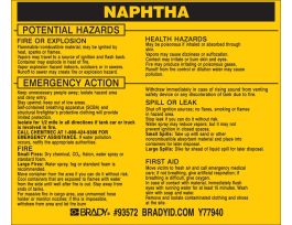 NAPHTHA Labels, 3.5" H x 4.5" W x 0.005" D, Black on Yellow