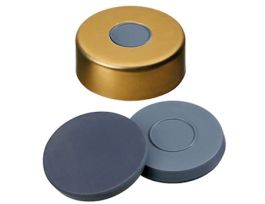 Gold Aluminum/Stainless Steel Magnetic Crimp Cap, 20 mm Dia., Magnetic, Butyl/PTFE Septum w/8 mm Hole; 1000/pk