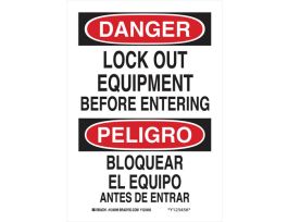 Bilingual DANGER Lock Out Electrical Switches Before Entering Sign, 14" H x 10" W x 0.006" D, Polyester