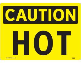 CAUTION Hot Self Sticking 3 In 1 Sgns Blk/Yel Sign, 7" H x 10" W, Vinyl